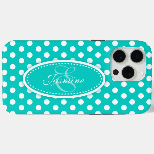 Coques Case-Mate iPhone Pot Polka nommé aqua turquoise (Verso (horizontal))