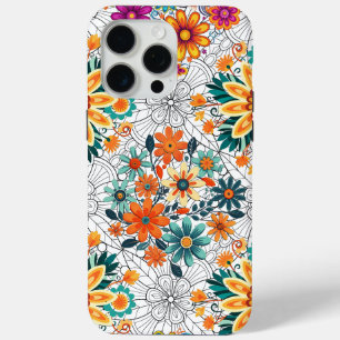 Coque iPhone 15 Pro Max Pots de fleurs multicolores motif. noir