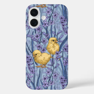 Coques iPhone 16 Poulets et hyacinthes bleu ciel