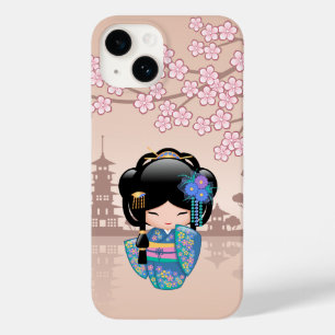 Coque Pour iPhone 14 Poupée Keiko Kokeshi - Blue Kimono Geisha Girl