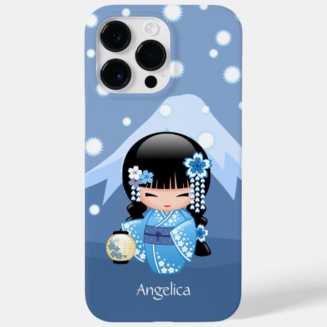 Coques Case-Mate iPhone Poupée Kokeshi d'hiver - Blue Mountain Geisha Girl (Verso)