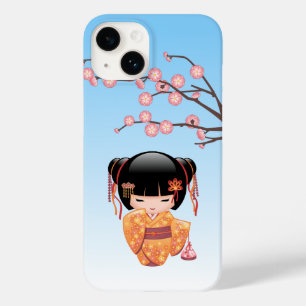 Coque Pour iPhone 14 Poupée Kokeshi Ume - Fille Geisha Japonaise Bleue