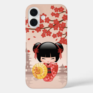 Coques iPhone 16 Poupée rouge Sakura Kokeshi - Geisha japonais