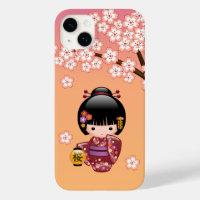 Poupée Sakura Kokeshi - Geisha Girl on Peach