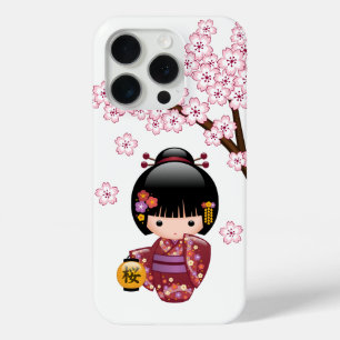Coque iPhone 15 Pro Poupée Sakura Kokeshi - jolie fille japonaise Geis