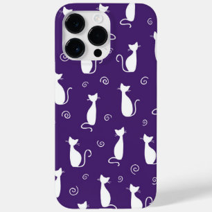 COQUE POUR POUR iPhone 14 PRO MAX POURPULAIRE AVEC MOTIF CHAT SITTTE BLANC