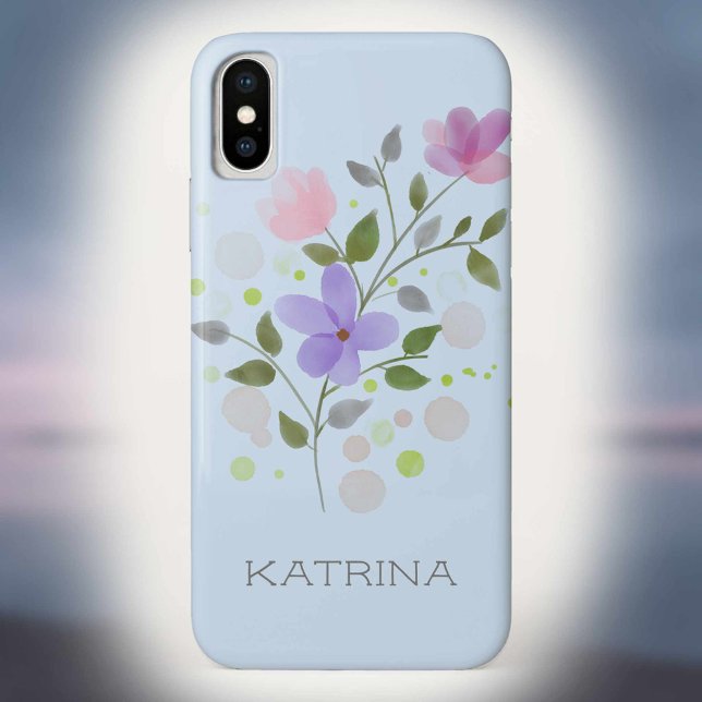 Coques Case-Mate iPhone Première initiale plus nom Katrina avec des fleurs (Créateur téléchargé)
