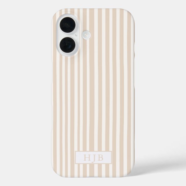 Coques Case-Mate iPhone Preppy Beige Stripe Monogramme Joli iPhone 16 (Verso)