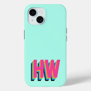 Coque Pour iPhone 15 Préppy coloré Nom initial