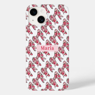Coque Pour iPhone 14 Préppy Fraise rose Vaches Personnalisées