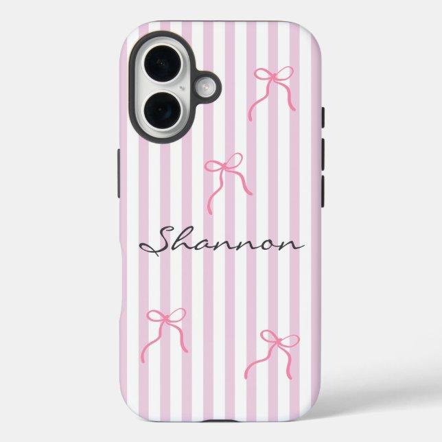 Coques Case-Mate iPhone Preppy Pink Stripe and Bow Personalized  (Verso)