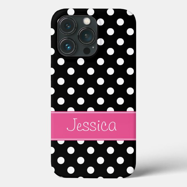 Coques Case-Mate iPhone Preppy Pois rose et noir Personnalisé (Verso)