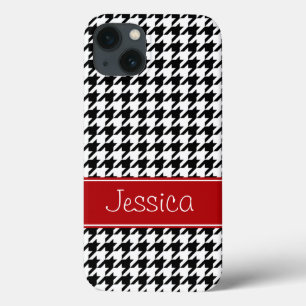 iPhone 13 Case Preppy Red et Black Houndstooth Personnalisé