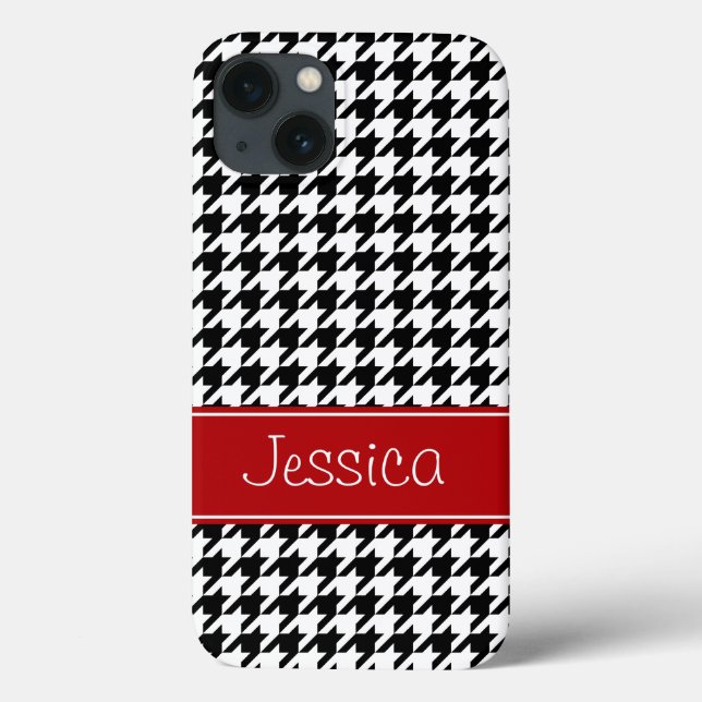 Coques Case-Mate iPhone Preppy Red et Black Houndstooth Personnalisé (Verso)