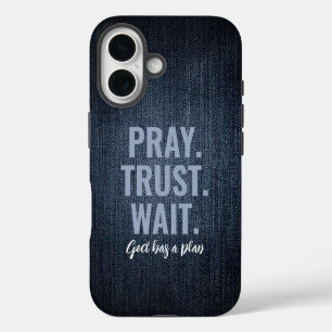Coques iPhone 16 Prière Confiance Attendre Denim