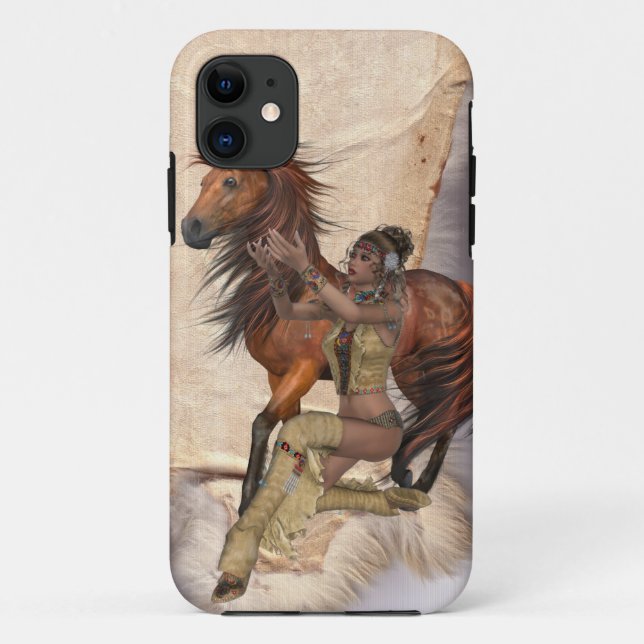 Coques Case-Mate iPhone princesse indienne américaine et cheval (Dos)
