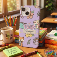 Professeur lettres roses motif scolaire