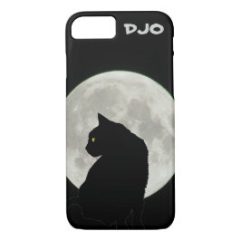 Coque iPhone 7 Profil de chat noir Pleine lune
