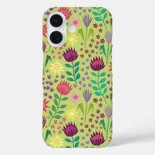 Coques iPhone 16 Protea Floral Block Imprimer Millefleur vert pâle