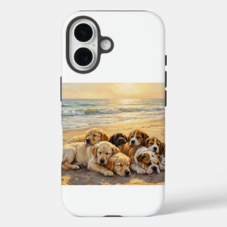 Coques iPhone 16 Protège-téléphone chiots sur la plage