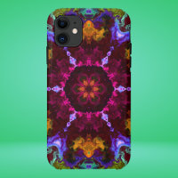 Psychédélique Mandala Fleur violet orange et vert