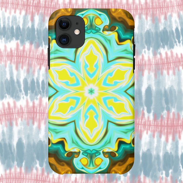 Coques Case-Mate iPhone Psychédélique Mandala Flower Turquoise et jaune (Créateur téléchargé)