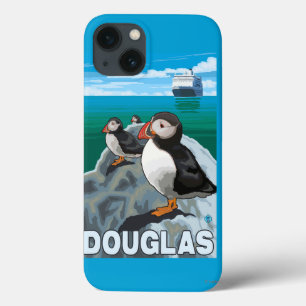 Etui iPhone 13 Puffins & Cruise Ship - Douglas, Alaska