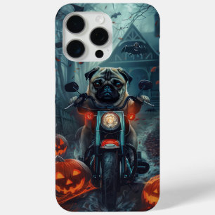 Coque iPhone 15 Pro Max Pug à moto Halloween effrayant