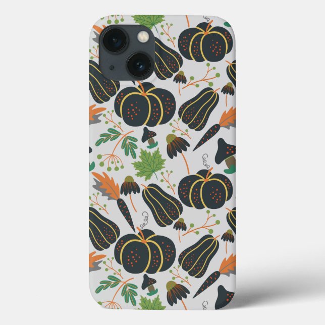 Coques Case-Mate iPhone Pumpkin seamless pattern carrot black and white (Verso)