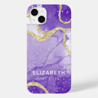 Coque Pour iPhone 14 Plus purple and gold marble glitter personalized 