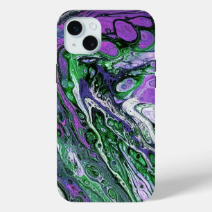Coque iPhone 15 Mini Purple and green abstract paint