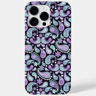 COQUE POUR POUR iPhone 14 PRO MAX PURPLE & AQUA PAISLEY MOTIF