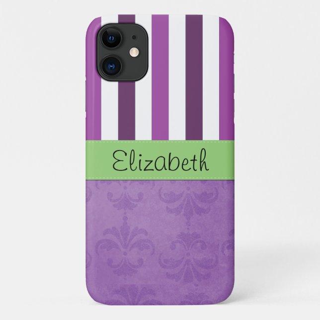 Coques Case-Mate iPhone Purple Damask, Purple Stripes, Stripe, Votre Nom (Dos)