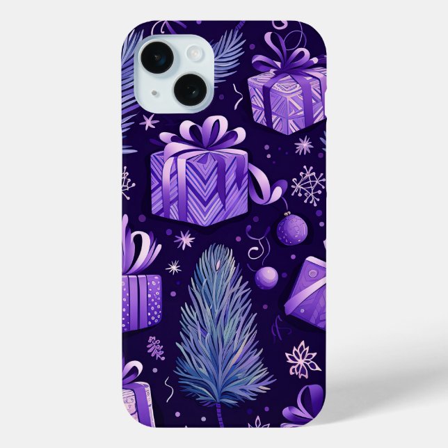 COQUES Case-Mate iPhone PURPLE & GOLD NOËL ORNAMENTS POINTSETTIAS (Verso)