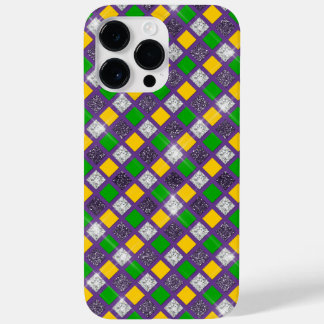 COQUE POUR POUR iPhone 14 PRO MAX PURPLE OR VERT MARDI GRAS DIAMOND MOTIFS