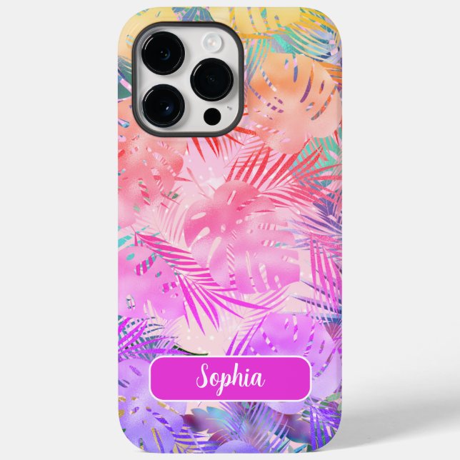 Coques Case-Mate iPhone Purple Pink Gold Turquoise Tropical Feuilles, Nom  (Verso)