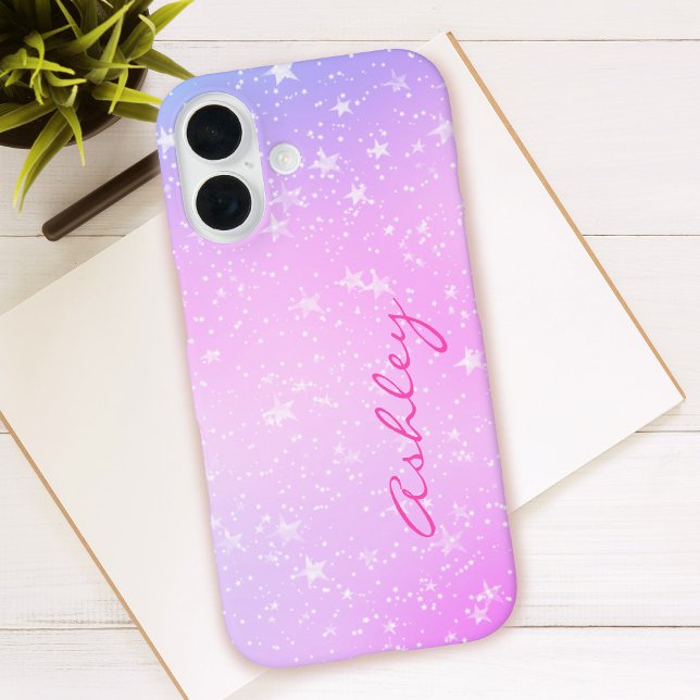 Coques Case-Mate iPhone Purple & Pink Gradient, White Stars & Script Name (Créateur téléchargé)