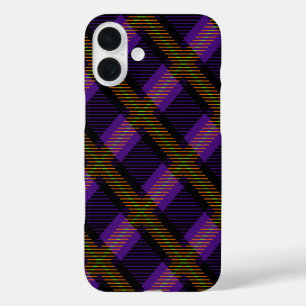 COQUES iPhone 16 PLUS PURPLE ROSE VERT HALLOWEWEEN PLAID MOTIF