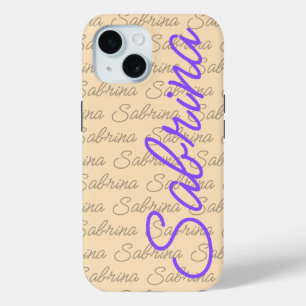 Coque Pour iPhone 15 Purple Sabrina Signature Nom Motif