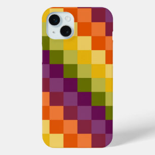 COQUE iPhone 15 MINI PURPLE VERT ORANGE JAUNE MOTIFS GÉOMÉTRIQUES