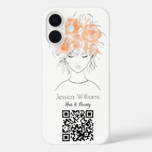 Coques iPhone 16 QR code fille mignonne pêches aquarelle rose flora