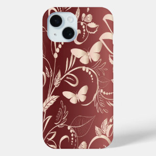 Coque Pour iPhone 15 Quartz Rose Faux et papillons Garnet