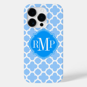 Coques Pour iPhone Quatrefoil Bleu clair et Motif blanc Monogramme