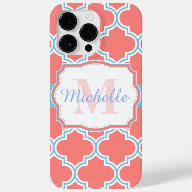 Coques Case-Mate iPhone Quatrefoil marocain rose et bleu (Verso)