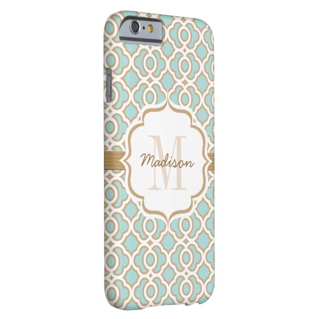 Coques Case-Mate iPhone Quatrefoil Monogram Eggshell Blue et Gold (Dos/Droite)
