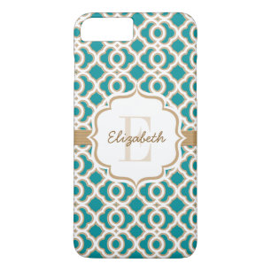 Etui iPhone Case-Mate Quatrefol Monogramme Turquoise et Gold
