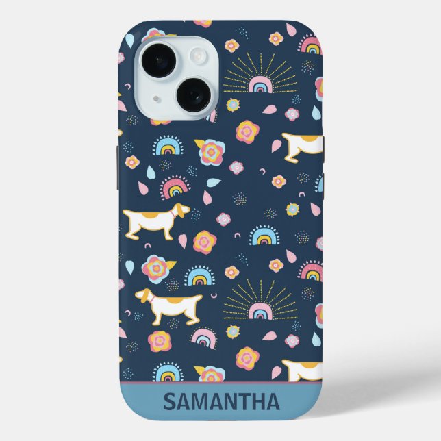 Coques Case-Mate iPhone Quirky mignon Chien Rainbow Motif bleu Personnalis (Verso)