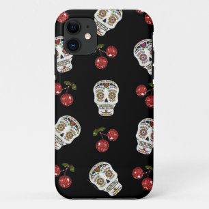 Coques Pour iPhone RAB Rockabilly Sugar Skulls Cherries On Black