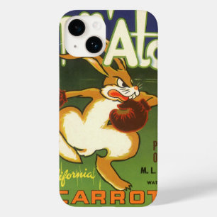 Coque Pour iPhone 14 Rabbit de boxe d'art Étiquette vintage, sur Carott