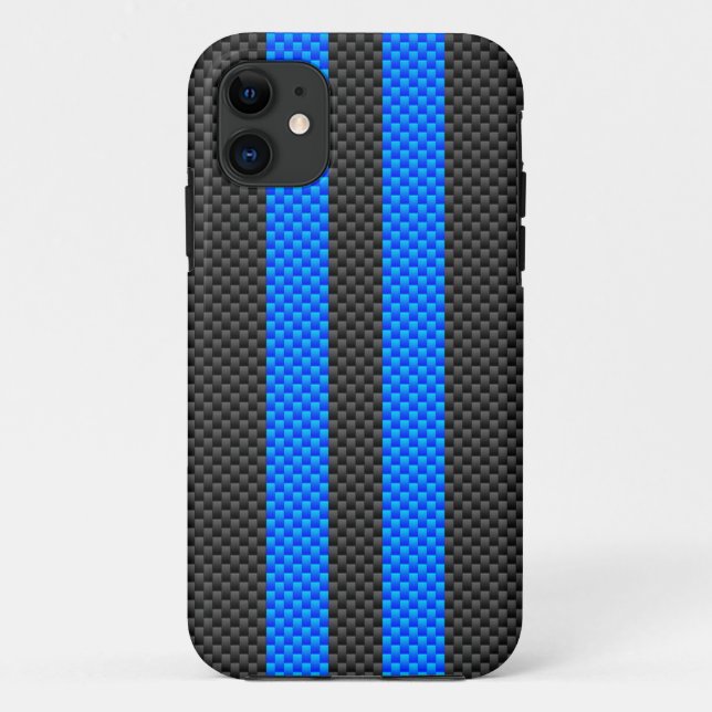 Coques Case-Mate iPhone Racy Blue Carbon Fiber Style Racing Stripes (Dos)